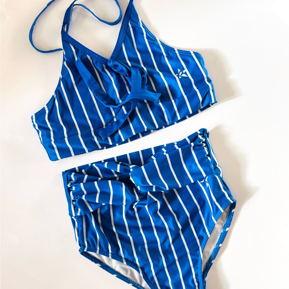 ✨SOLD✨ Cheer Athletics Blue & White Striped Swimsuit